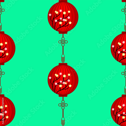 chinese lantern seamless pattern on green background.