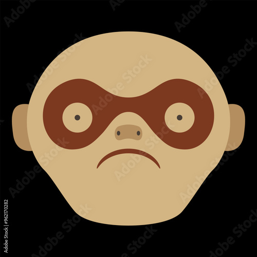 Monkey face. Animal mask. Ethnic design of Moche Indians from ancient Peru. On black background.