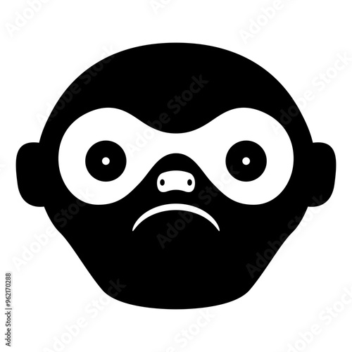 Monkey face. Animal mask. Ethnic design of Moche Indians from ancient Peru. Black and white silhouette. 