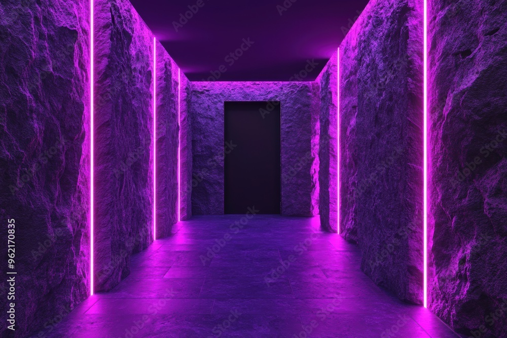 Futuristic corridor with purple neon lights Futuristic corridor with purple neon lights
