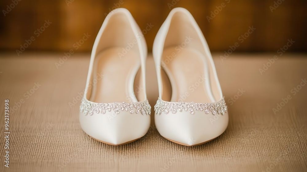 A pair of wedding shoes with diamond embellishments, wedding shoes, diamond, embellishments A pair of wedding shoes with diamond embellishments, wedding shoes, diamond, embellishments