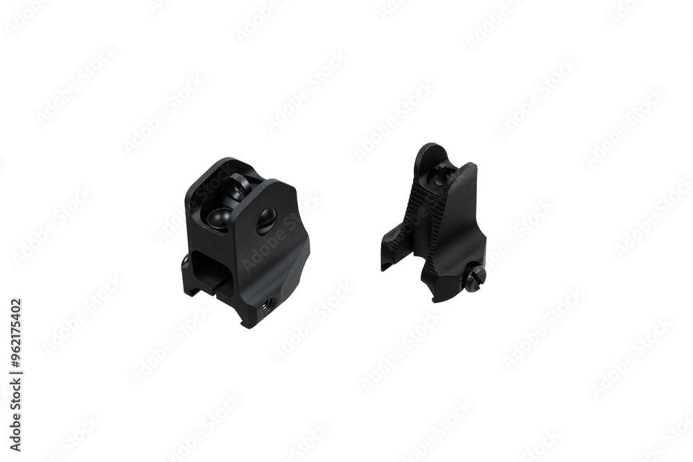 Removable mechanical sights made of metal and with quick-release mounts. Isolate on a white back. Removable mechanical sights made of metal and with quick-release mounts. Isolate on a white back.