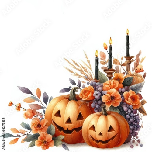 Halloween illustrations watercolor, background, illustration,
Pumpkin, frame autumn, horror, design autumn, frame leaf, plant decoration, food pumpkin, skittish isolated, black picture, season, retro photo