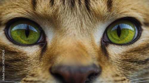 Intense Feline Eye Reflecting Curiosity and Attentiveness in Green and Yellow Tones.