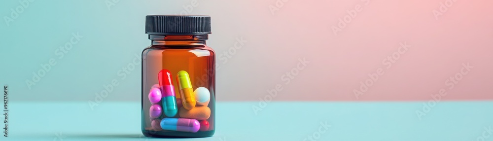 A bottle of multivitamins with a glowing aura, representing health and longevity, isolated on white background A bottle of multivitamins with a glowing aura, representing health and longevity, isolated on white background