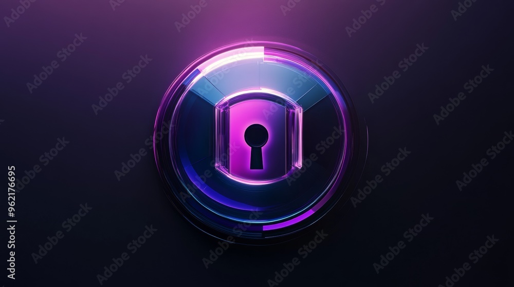 A purple and blue keyhole with a key inside A purple and blue keyhole with a key inside