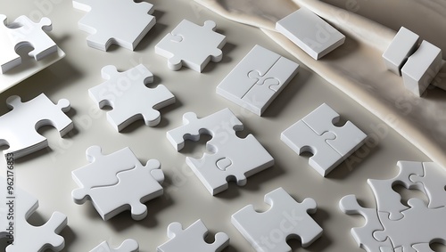 white jigsaw puzzle pieces. mockup jigsaw puzzel pieces