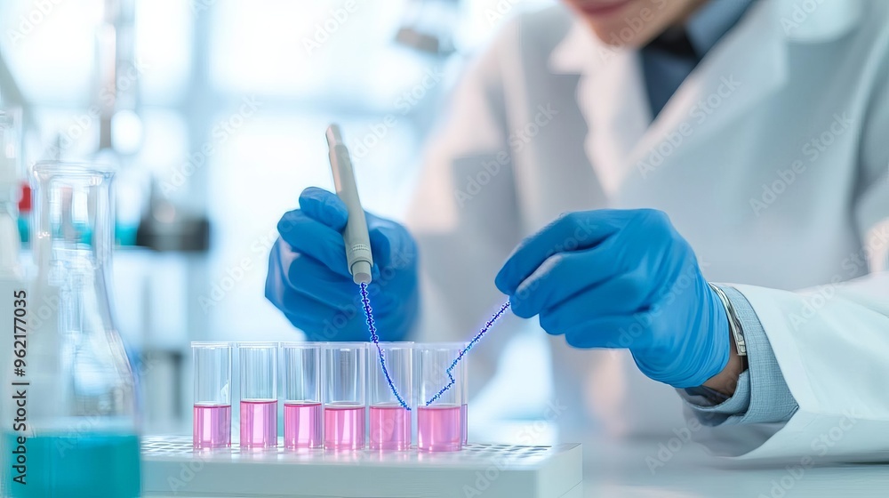 A scientist creating a synthetic genome in a lab, synthetic biology, biotechnology innovation A scientist creating a synthetic genome in a lab, synthetic biology, biotechnology innovation