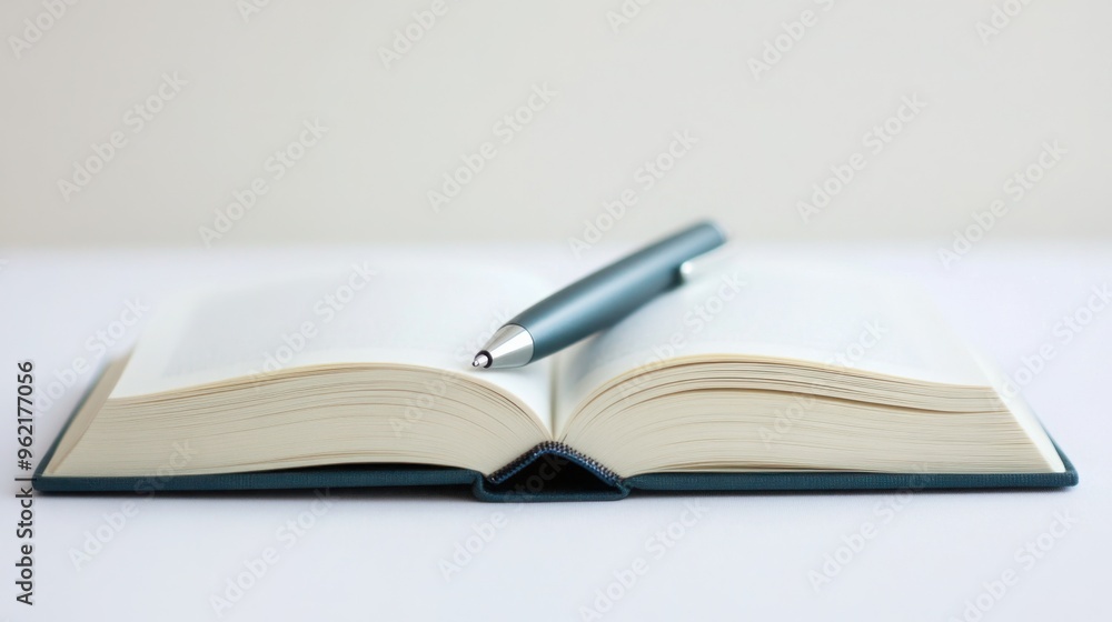 Freshly opened book with a pen beside it, symbolizing the start of a new story Freshly opened book with a pen beside it, symbolizing the start of a new story