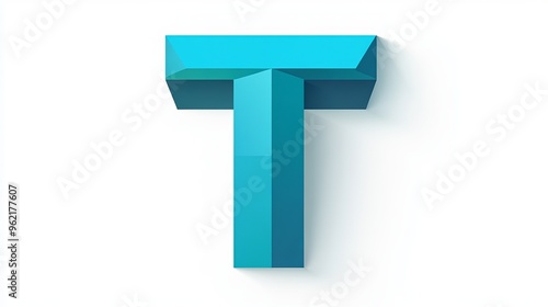 Letter "T" in 3D, on pure white background, from the alphabet, blue