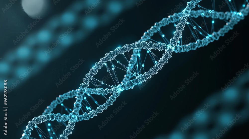 Digital rendering of a genome map with interconnected nodes, genomics research, digital DNA analysis Digital rendering of a genome map with interconnected nodes, genomics research, digital DNA analysis