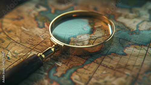 Vintage Magnifying Glass Over World Map