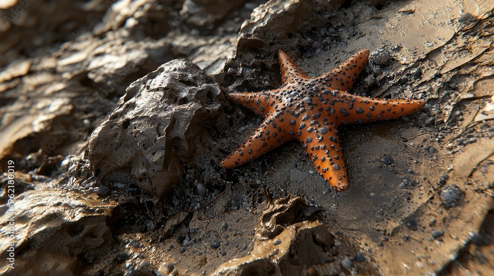 A macro photo of a sea anemone perched on a rock adjacent to a marine landscape A macro photo of a sea anemone perched on a rock adjacent to a marine landscape