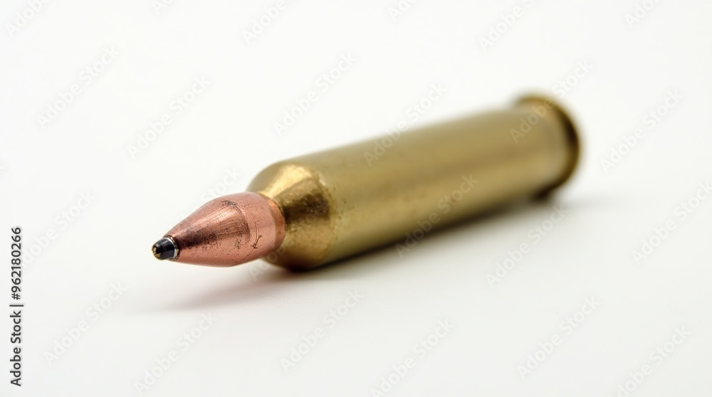 Close-up of rifle ammunition bullet on white background Close-up of rifle ammunition bullet on white background