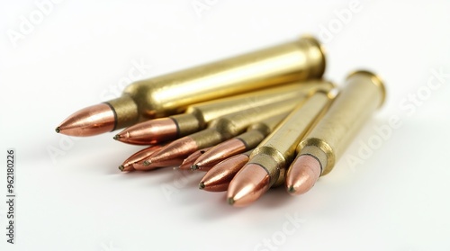 Close-up of rifle ammunition on a white background