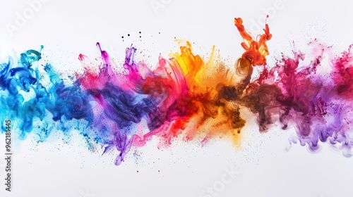 Abstract colorful smoke explosion on white background.