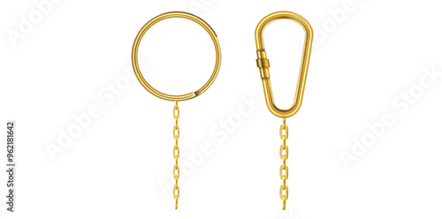 Pair Of Realistic Golden Key Chains With Metal Ring Vector Illustration.
