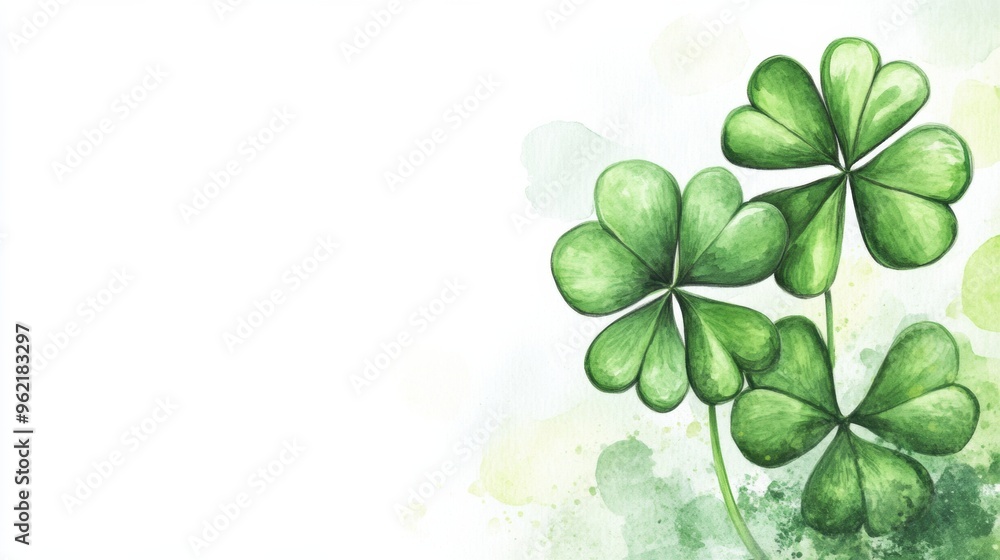 Obraz premium A painting of four leaf clovers on a green background, AI