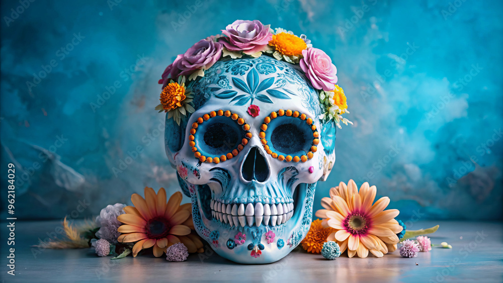 Decorative Day of the Dead sugar skull with flowers.. Decorative Day of the Dead sugar skull with flowers..
