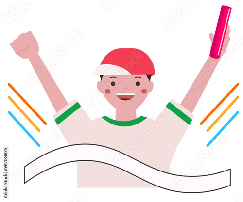 運動会でリレーをゴールする小学生。ベクターイラスト