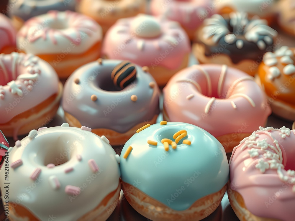 Obraz premium Assorted Pastel Donuts in 3D