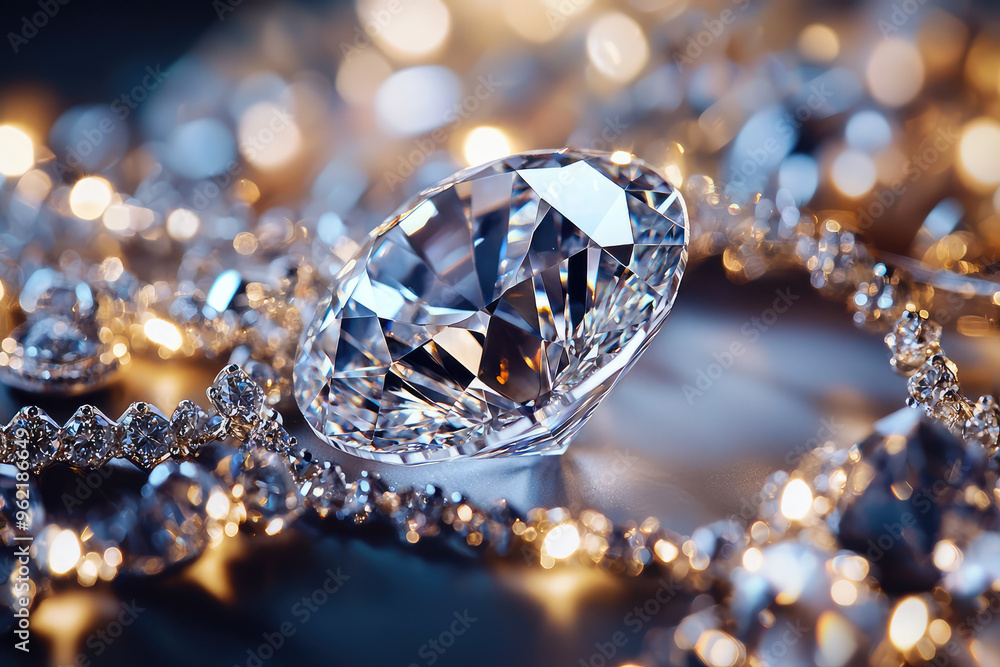 A Dazzling Diamond Reflects Light, Surrounded by a Shimmering Aura of Jewels. A Dazzling Diamond Reflects Light, Surrounded by a Shimmering Aura of Jewels.