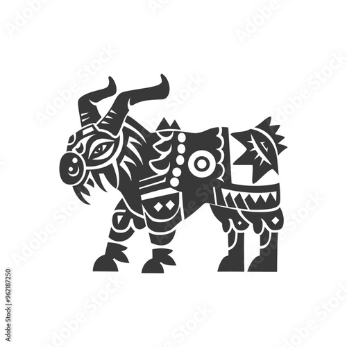 Black and White Stylized Goat with Geometric Patterns