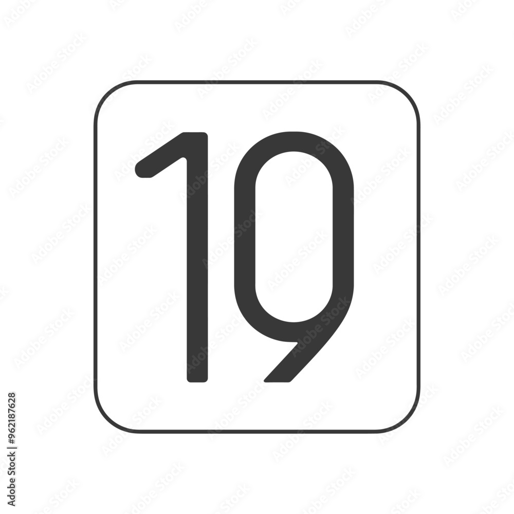 Black Number Nineteen Inside a Rounded Square Black Number Nineteen Inside a Rounded Square