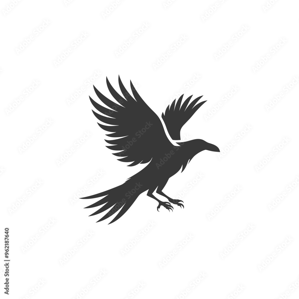 Obraz premium Black silhouette of a bird with wings spread out in flight
