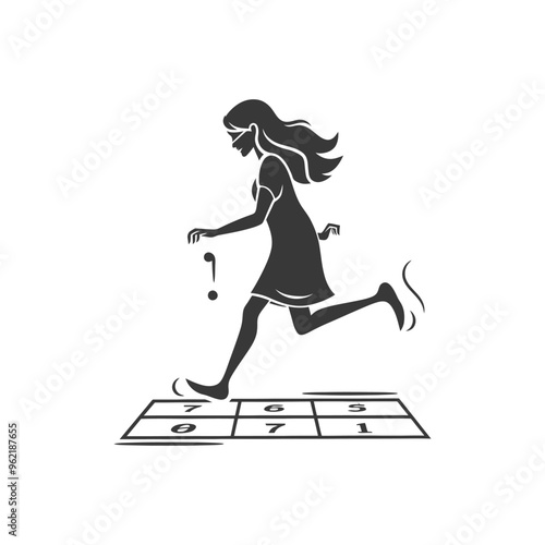 Blindfolded Woman Playing Hopscotch