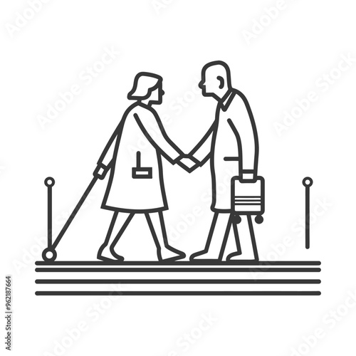 Blind woman shaking hands with a man carrying a briefcase