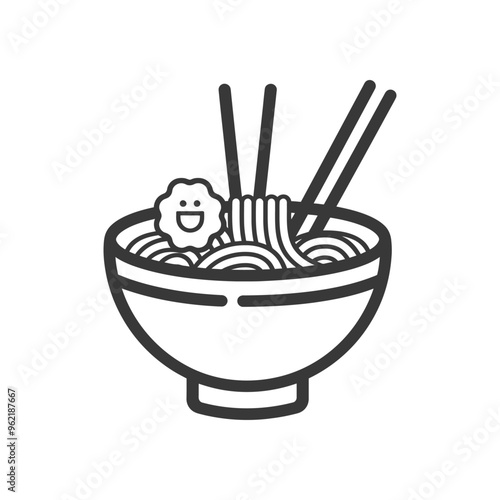 Bowl of Noodles with Happy Face Topping and Chopsticks