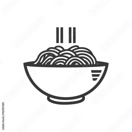 Bowl of Steaming Noodles with Simple Line Art Design