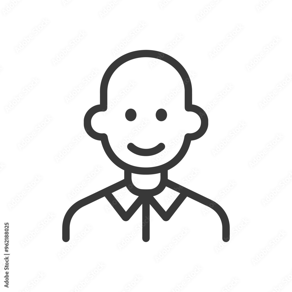 Line Art Illustration of a Smiling Bald Man Wearing a Collared Shirt Line Art Illustration of a Smiling Bald Man Wearing a Collared Shirt