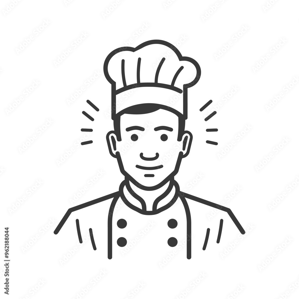 Line Art Illustration of a Smiling Chef Wearing a Hat Line Art Illustration of a Smiling Chef Wearing a Hat