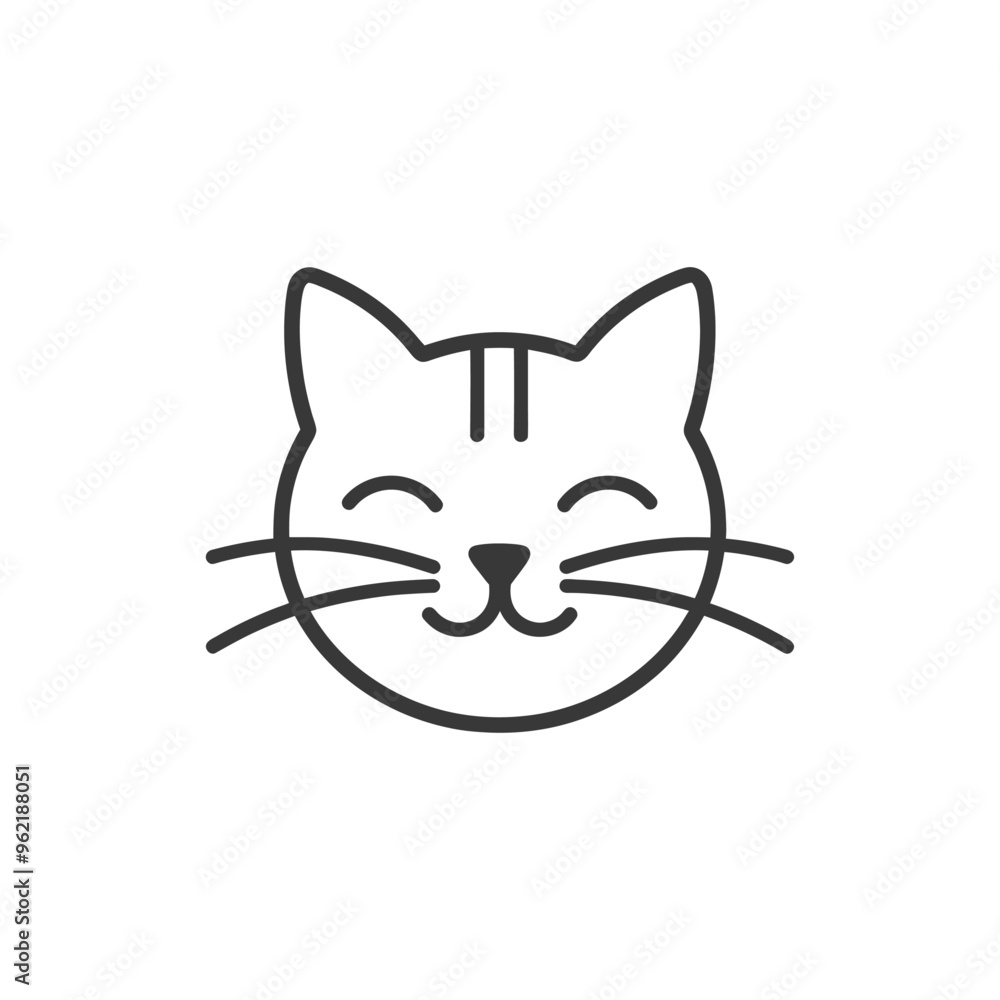 Line Art Illustration of a Smiling Cats Face Line Art Illustration of a Smiling Cats Face