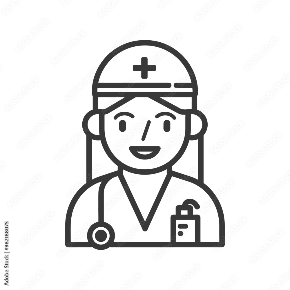 Line Art Illustration of a Smiling Female Doctor Line Art Illustration of a Smiling Female Doctor
