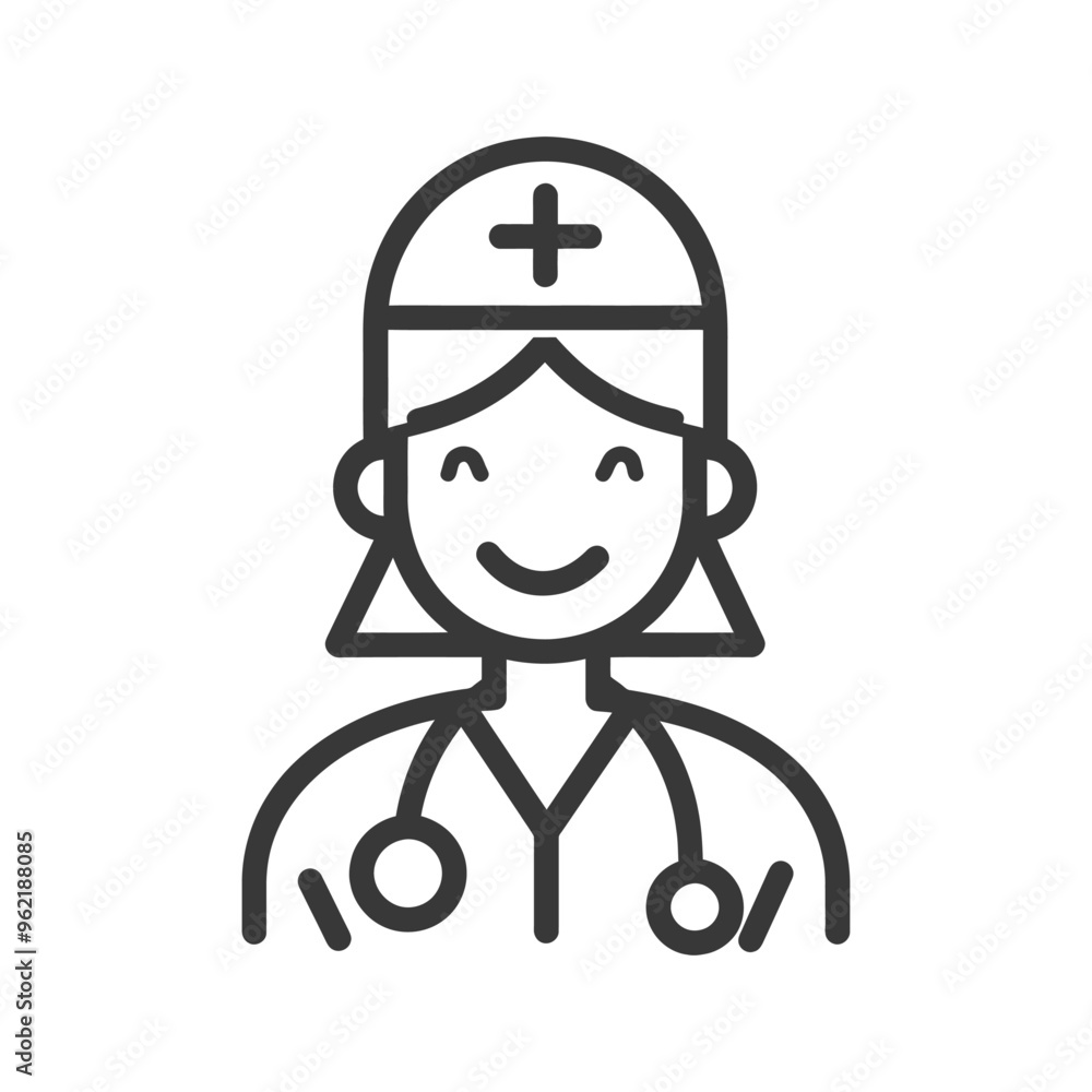 Line Art Illustration of a Smiling Female Doctor Line Art Illustration of a Smiling Female Doctor