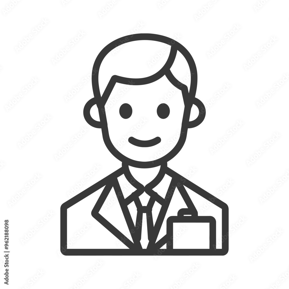 Line art illustration of a smiling man in a suit Line art illustration of a smiling man in a suit
