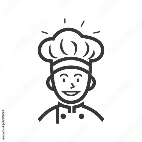 Line Art Illustration of a Smiling Chef Wearing a Hat