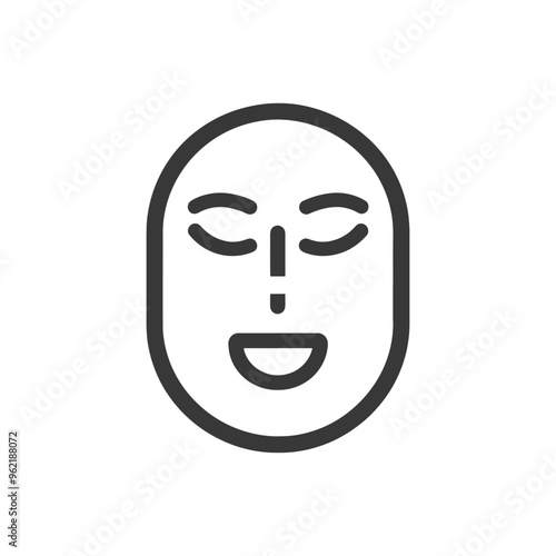 Line art illustration of a smiling face with closed eyes