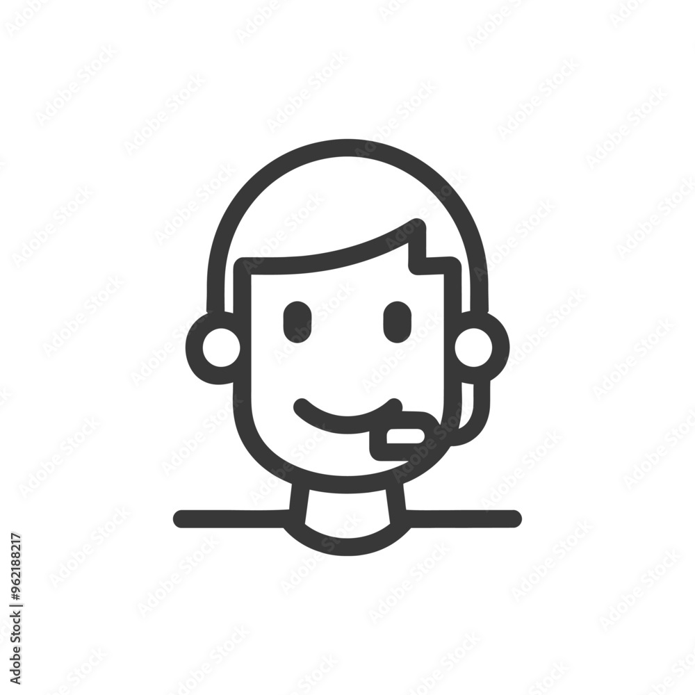 Line Art Illustration of a Smiling Person Wearing a Headset Line Art Illustration of a Smiling Person Wearing a Headset