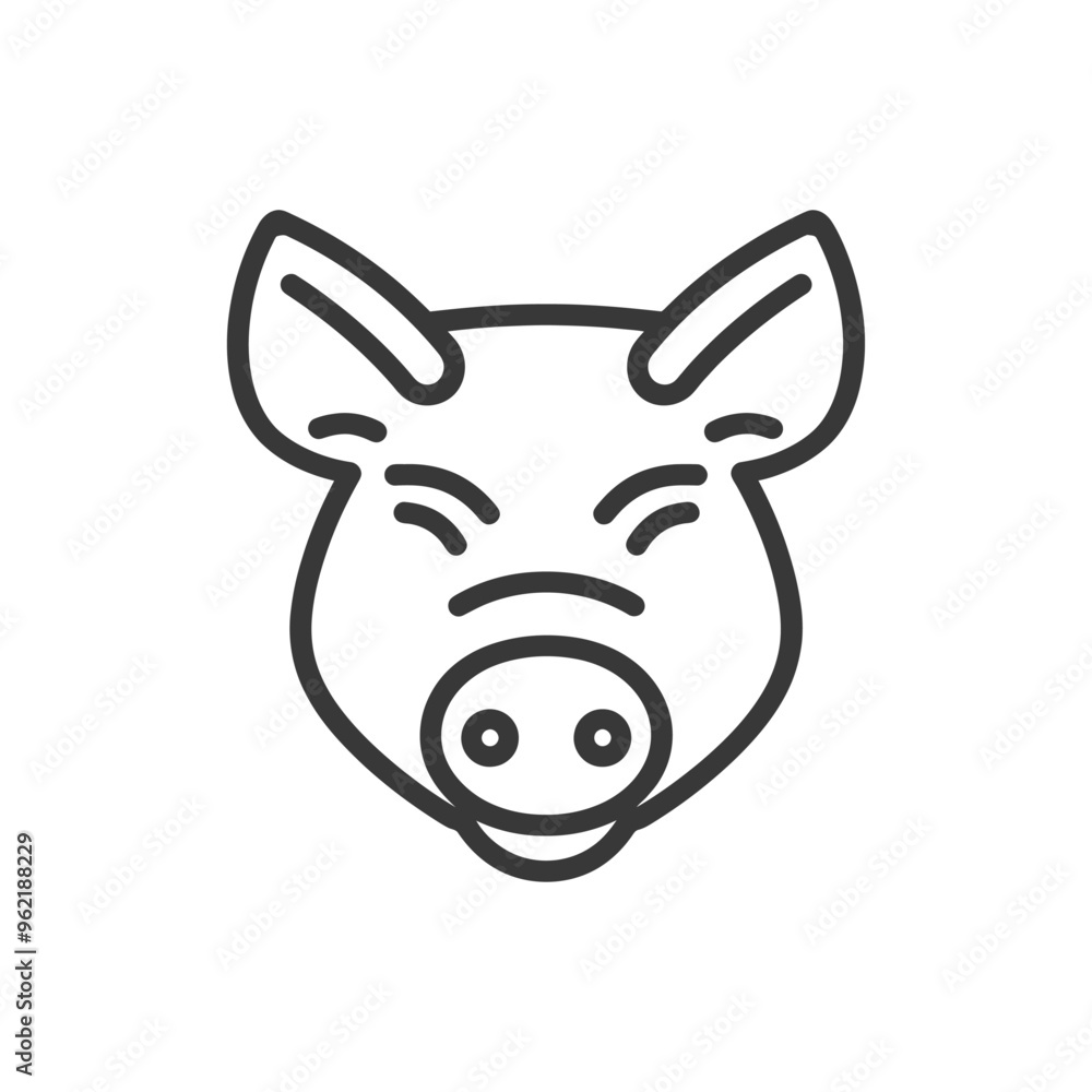 Line Art Illustration of a Smiling Pigs Face Line Art Illustration of a Smiling Pigs Face