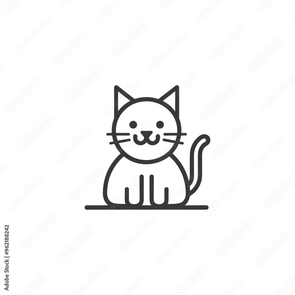 Line Art Illustration of a Smiling Sitting Cat Line Art Illustration of a Smiling Sitting Cat