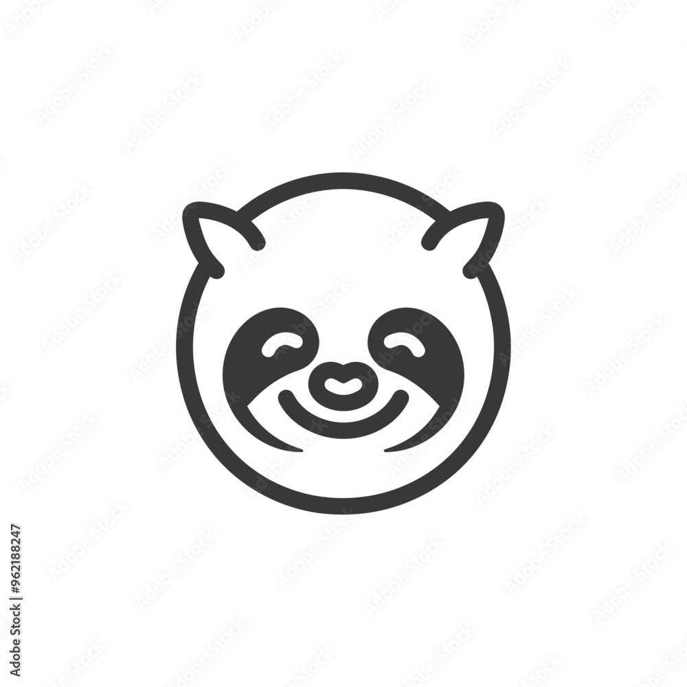 Line art illustration of a smiling sloth face Line art illustration of a smiling sloth face