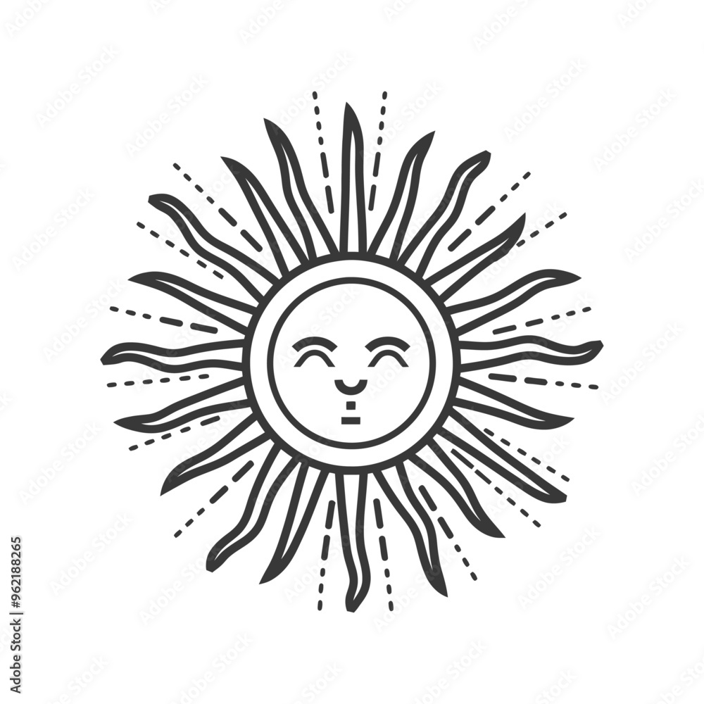Line Art Illustration of a Smiling Sun with Rays Line Art Illustration of a Smiling Sun with Rays
