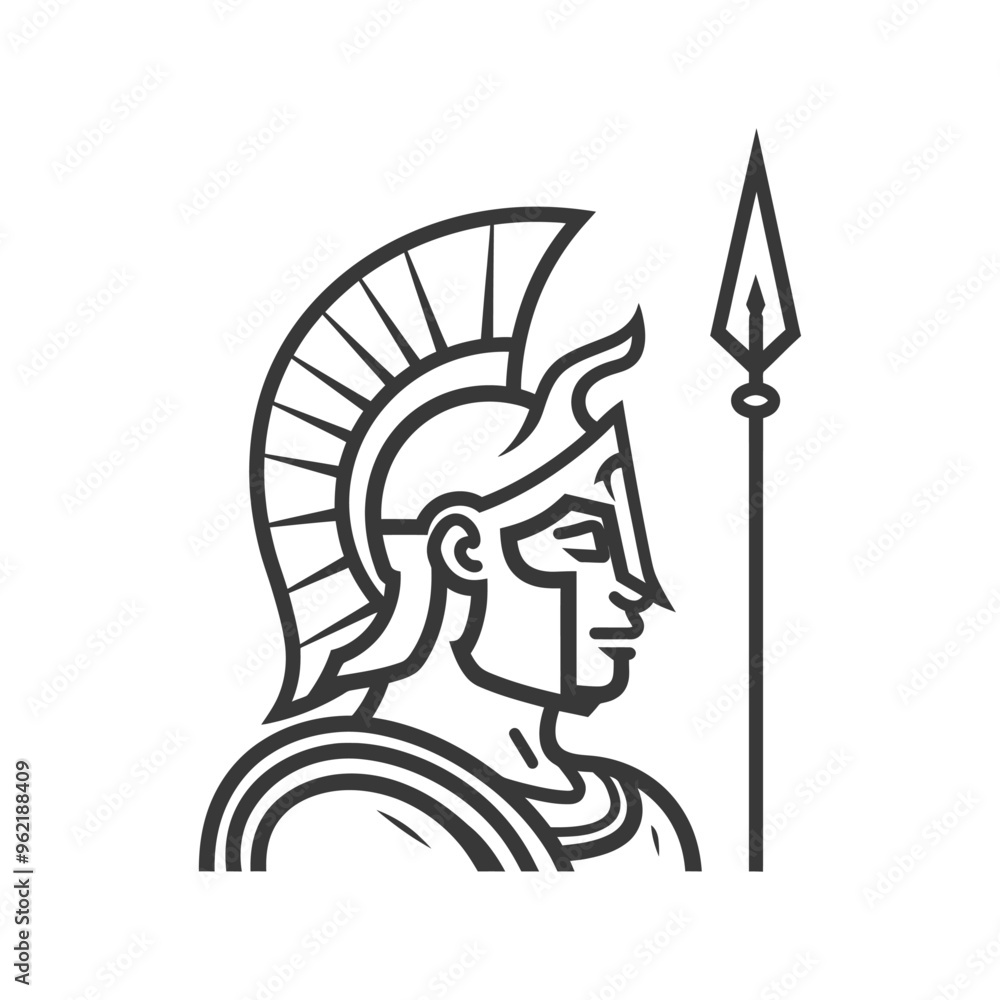 Line Art Illustration of a Spartan Warrior with a Spear Line Art Illustration of a Spartan Warrior with a Spear