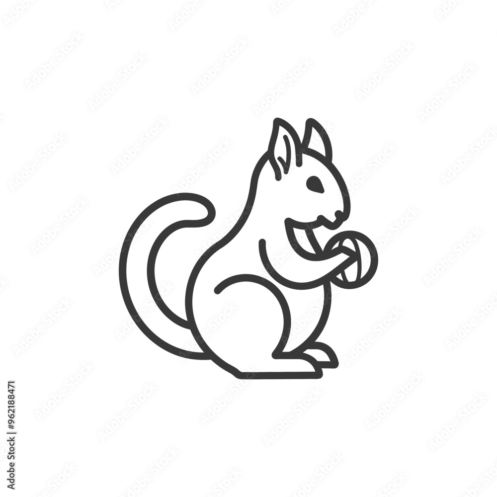 Line Art Illustration of a Squirrel Holding a Nut