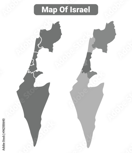 Greyscale Israel political map with borders outline style vector illustration set