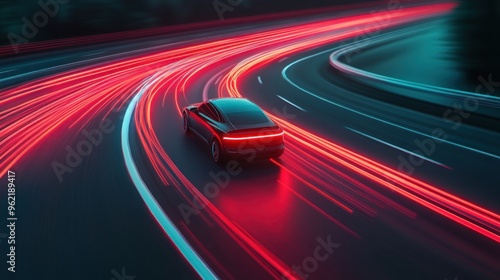 Wallpaper Mural EV car speeding on highway, battery performance visualization, futuristic design, 3D illustration Torontodigital.ca